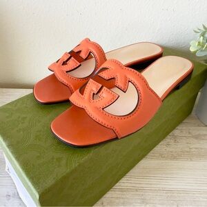 New Gucci Interlocking G women leather slide sandals size 35.5, US 5.5